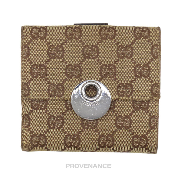 🔴 Gucci Trifold Wallet - GG Canvas Brown - Picture 1 of 5